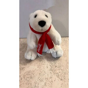 Vintage 1993 Coca Cola Plush White Par Bear Christmas Holidays Scarf Red